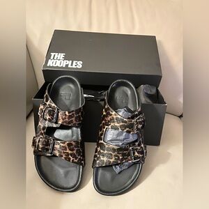 NWT The Kooples Leopard Leather Pony hair Calfskin Sandals Slide EU 40 US 9
